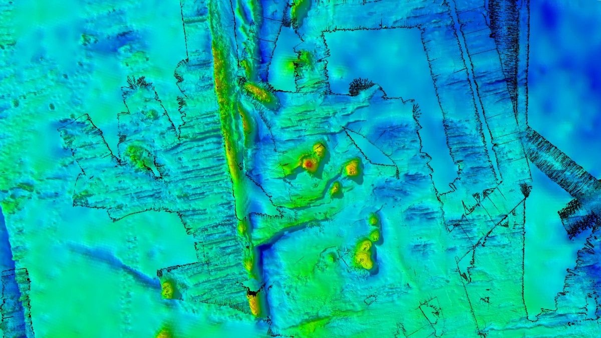 The survey area with newly mapped seafloor features.