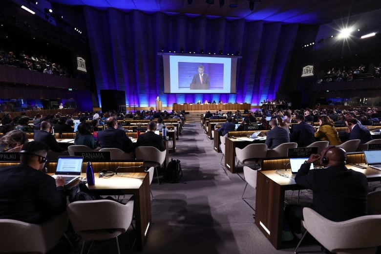 Negotiators attended the opening plenary meeting of the second of five negotiations on a global plastics treaty in Paris in May 2023.