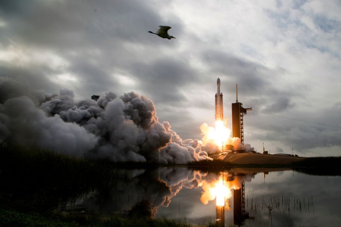 CAPE CANAVERAL, FLORIDA - OCTOBER 13: In this handout provided by NASA, a SpaceX Falcon Heavy rocket carrying the Psyche spacecraft launches at Cape Canaveral, Florida on October 13, 2023. The launch took place from Launch Complex 39A at NASA's Kennedy Space Center. NASA's Psyche spacecraft will travel to a metal-rich asteroid of the same name orbiting the sun between Mars and Jupiter to study its composition. The spacecraft also carries the agency's demonstration of deep space optical communications technology, which will test laser communications beyond the moon.  (Photo: Aubrey Gemignani/NASA via Getty Images)