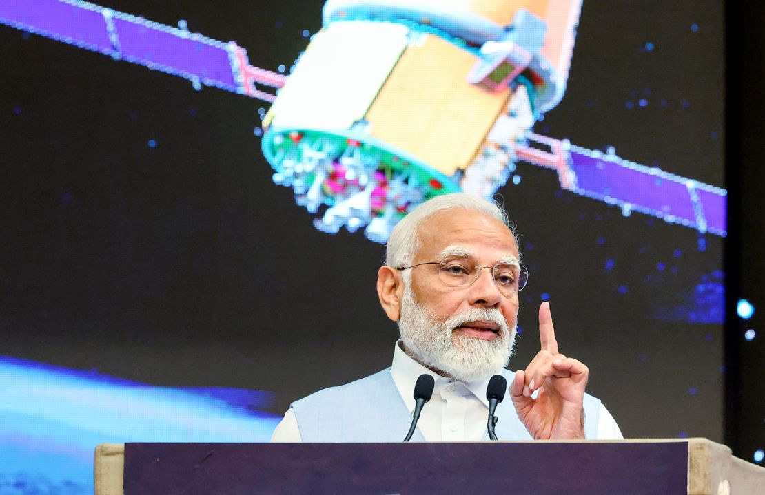 Prime Minister Modi speaks at the launch ceremony of the space infrastructure project at Vikram Sarabhai Space Center (VSSC) in Thiruvananthapuram, India on February 27, 2024