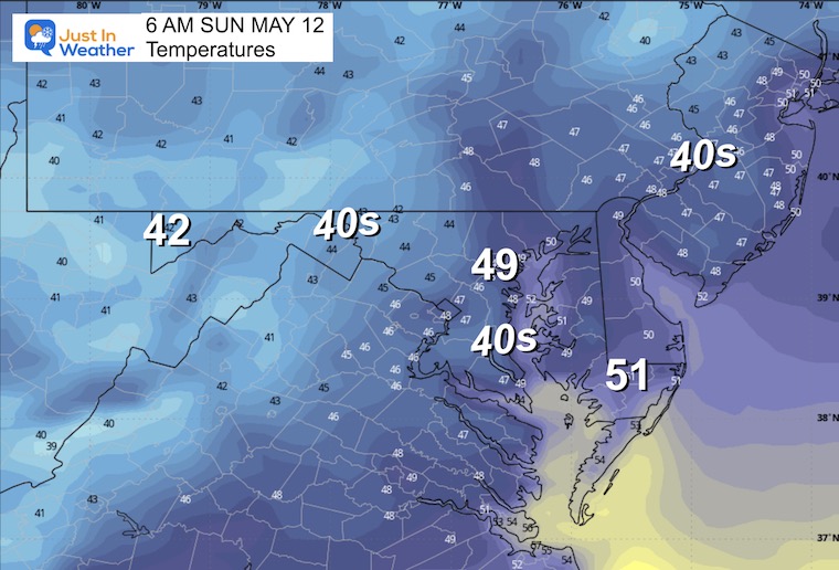 May 11 weather forecast Sunday morning temperatures