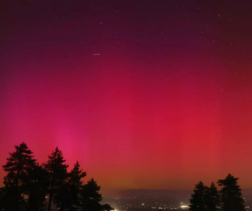 The Northern Lights captured near the mountains of Southern California on May 10, 2024.