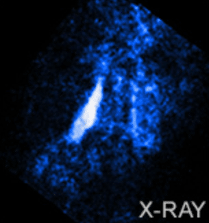 The material vent that Chandra saw erupted from Sgr A, with the walls of the gas funnel marked as white ridges by bright X-rays (Image credit: Nasacxcuniv. Of Chicagos.c. Mackey Et Al.;)