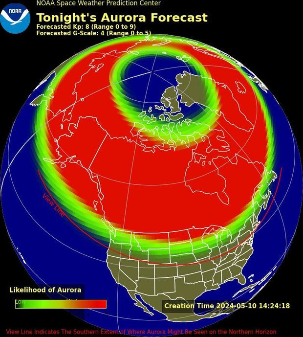 Northern Lights forecast map shows millions of people in U.S. could see the Northern Lights this weekend