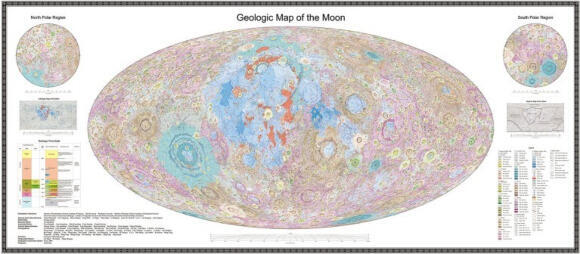 More than 12,000 craters have been mapped in detail, classified by characteristics such as rock type.Global geological map of the Moon, from the newly released China Atlas 